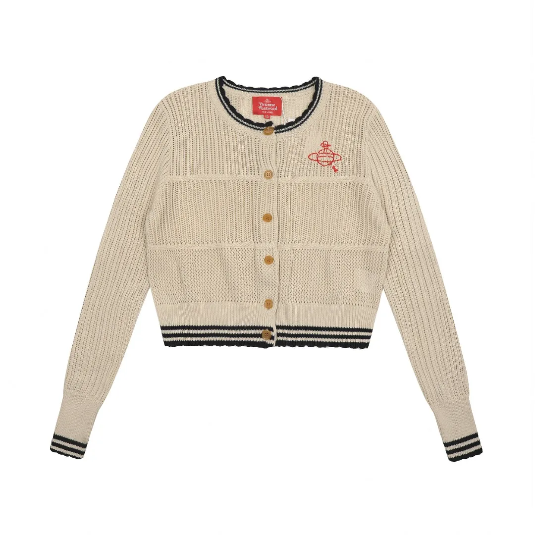 VIVI119# vivienne west wood West Queen Vivian Saturn New Retro "Unisex" Hollow Design Knitted Sweater Wool Round Neck 2024 Spring Latest Style Size: S -M- L Color: Apricot Royal Blue